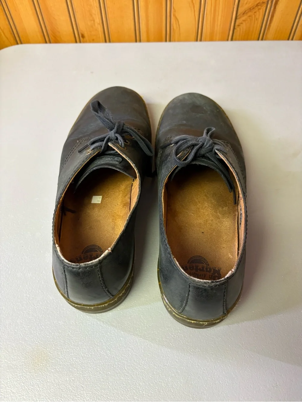Dr. Martens Black Leather Derby Shoes with Yellow Stitching